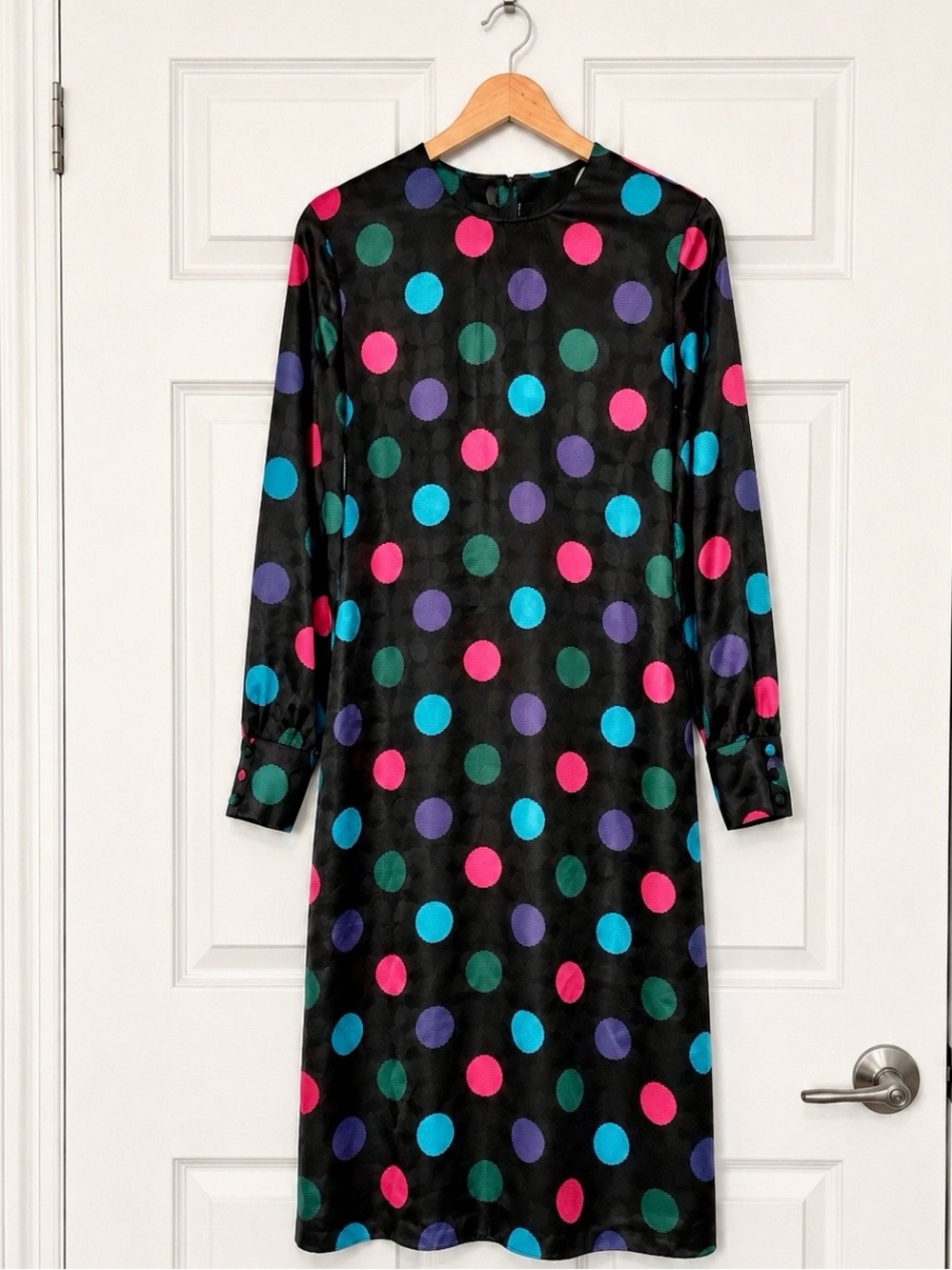 Vintage Hanae Mori Boutique 100% Silk Polka Dot Midi Dress Size 6